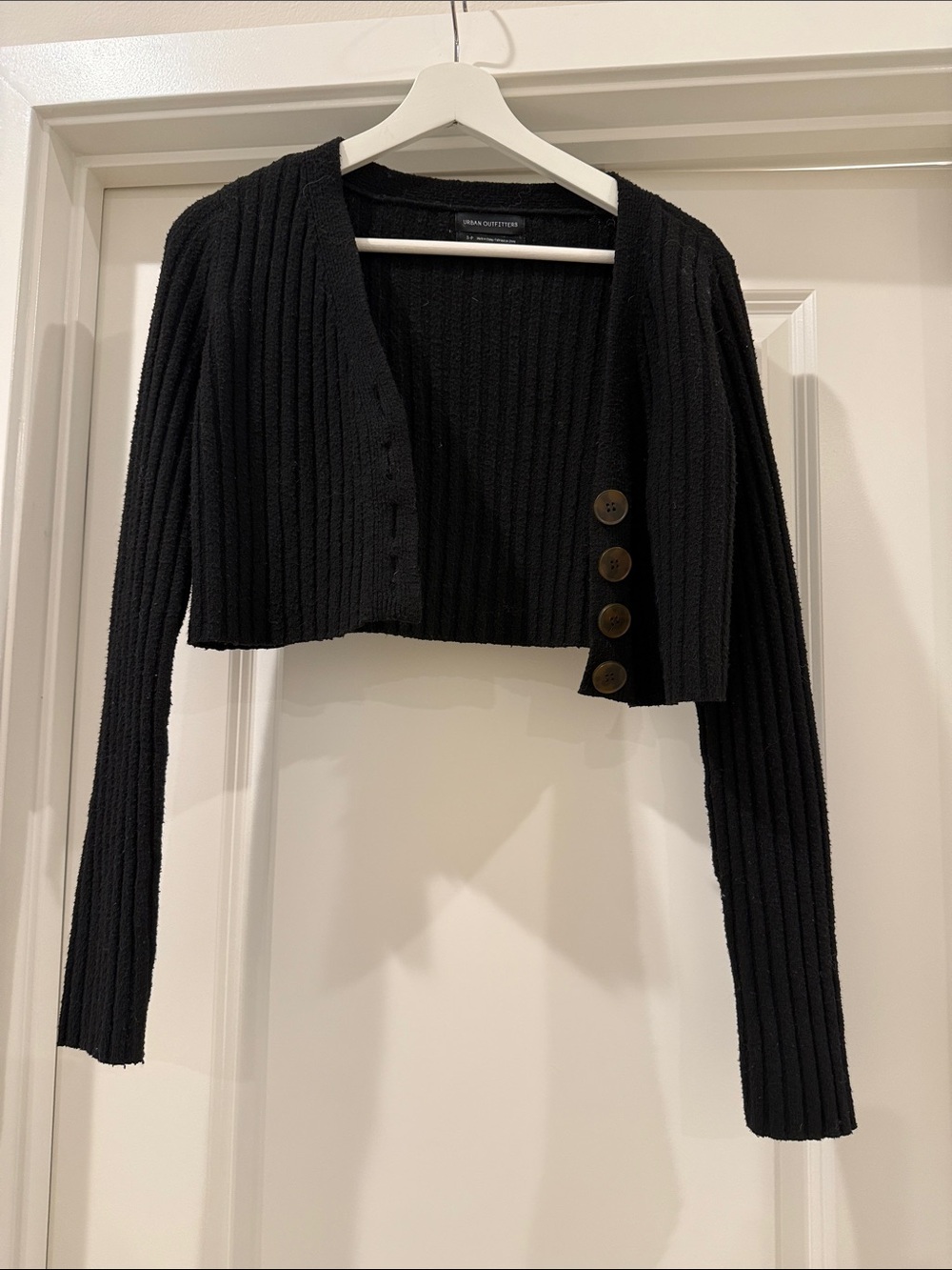Urban Outfitters Black Ribbed Cropped Button Cardigan